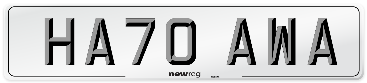 HA70 AWA Number Plate from New Reg